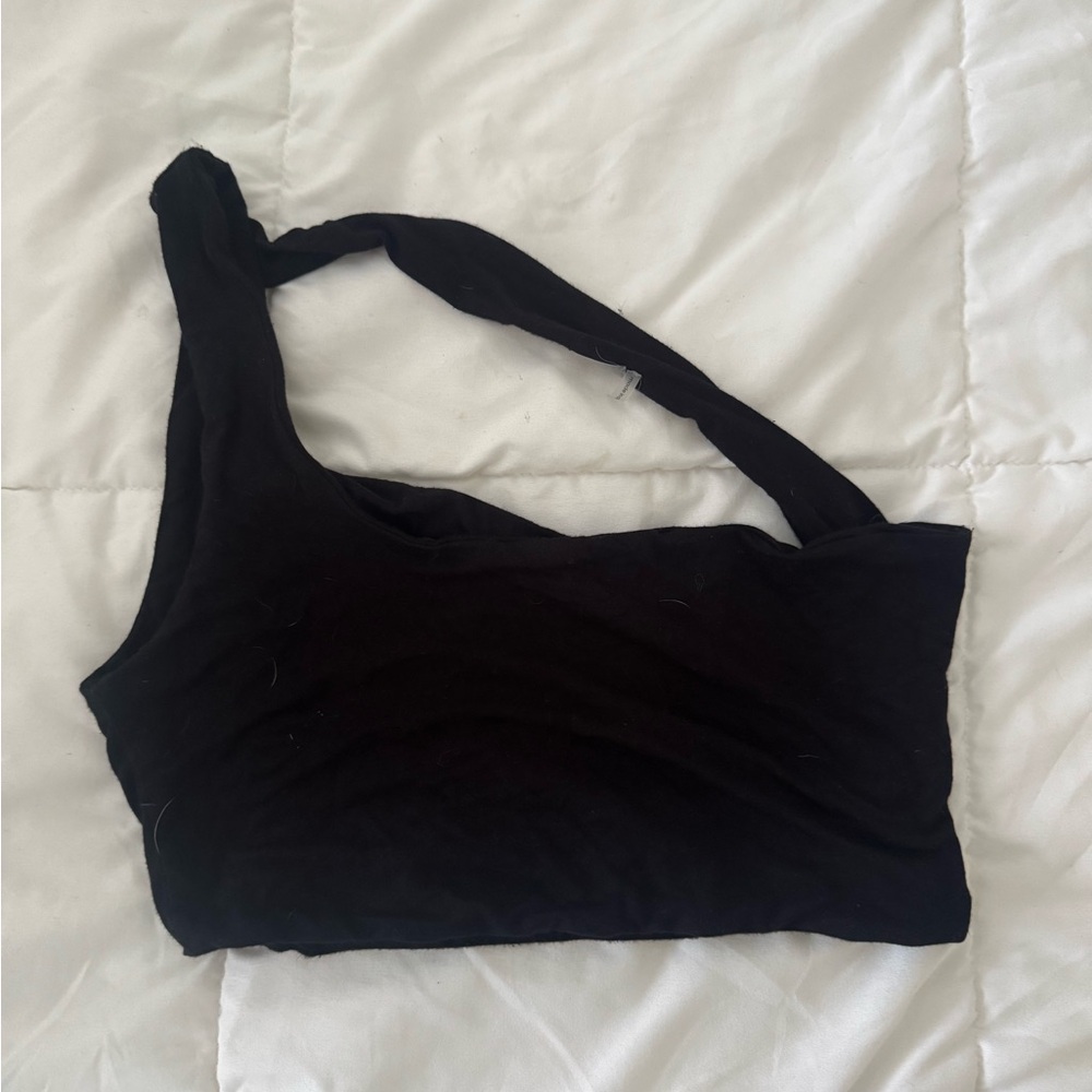 Black One-Shoulder Crop Top